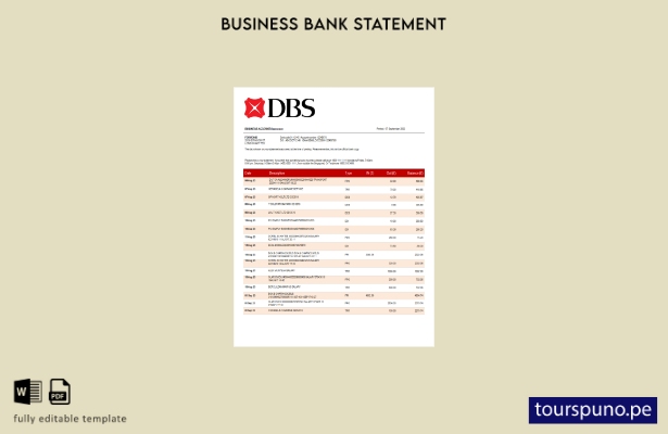 listo para imprimir el extracto de cuenta corriente de la organización DBS Bank 